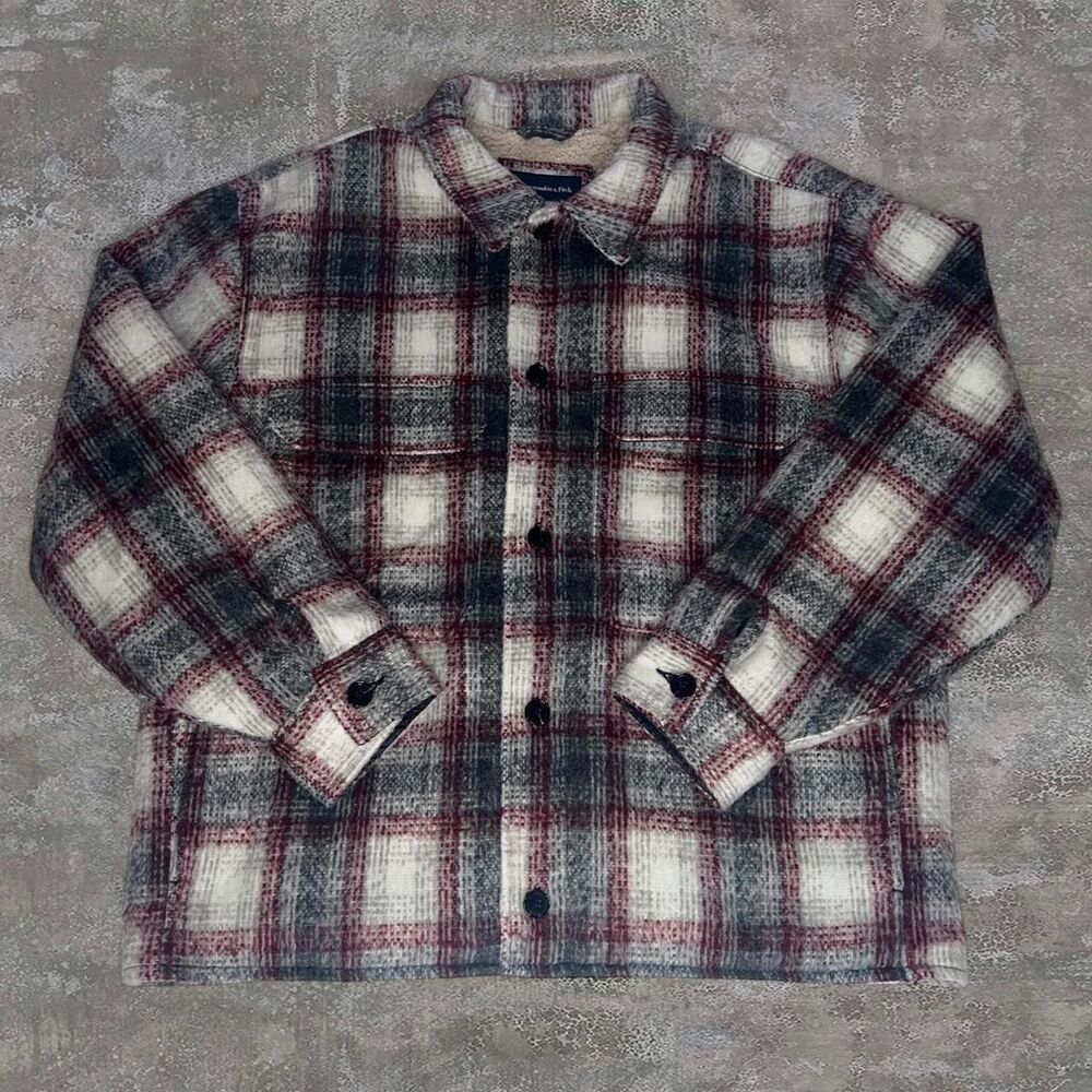 Abercrombie & Fitch Sherpa Lined Plaid Shirt Jacket Shacket Mens L Like New